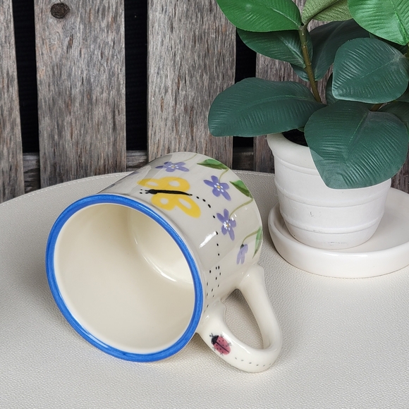 Hartstone Butterfly Ladybug Floral Dragonfly Ceramic Blue Rim Mug - Picture 4 of 7